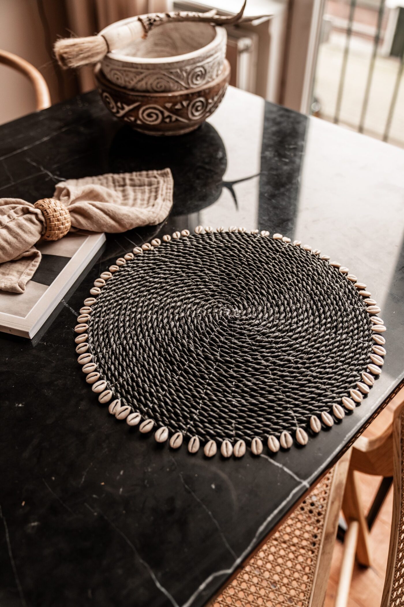 Schelpen Placemat Pandan | Zwart