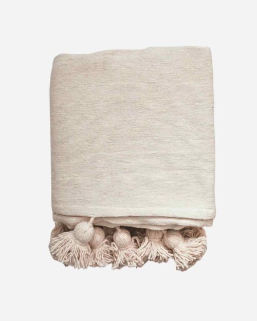 Plaid Pompom Creme