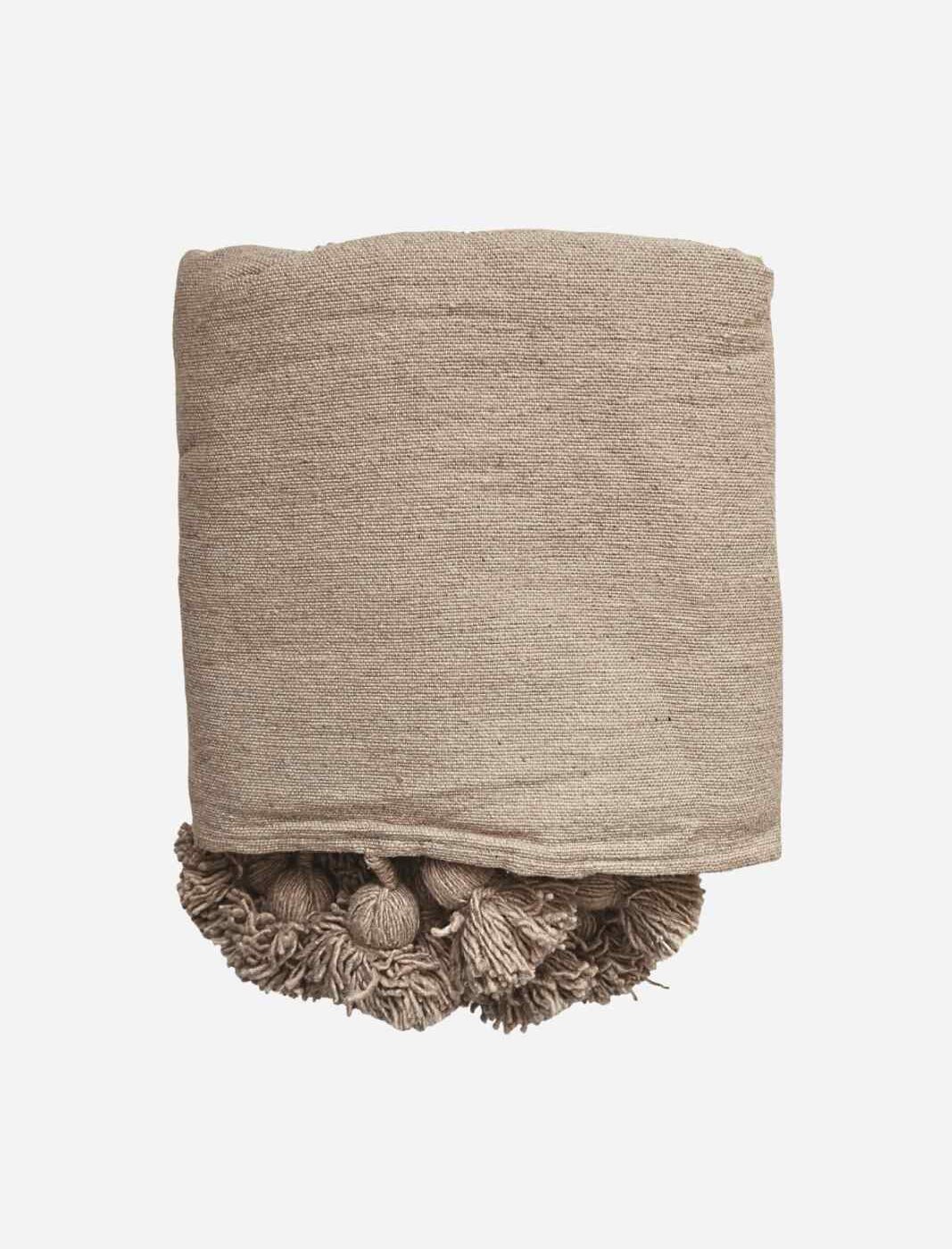 Plaid Pom Pom Taupe