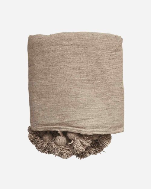 Plaid Pompom Taupe
